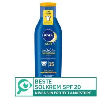 
							
								Nivea Sun Protect & Moisture Lotion
								
									- Beste solkrem med SPF 20 eller lavere
								
							
						